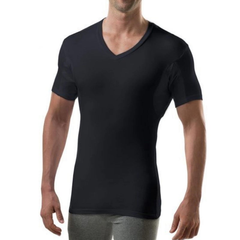 THOMPSON TEE Men's Sweatproof Undershirt - V Neck T-Shirt with Underarm Sweat Pads - Slim Fit - Aluminum-Free Alternative - Black - Medium - Image 1